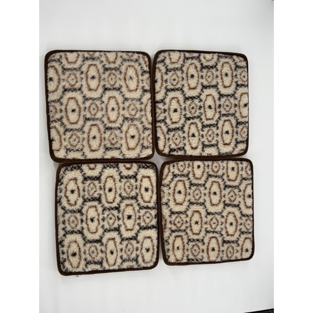 Vintage German Pure New Wool Seat Cushions Set of 4 Retro Geometric Woolmark